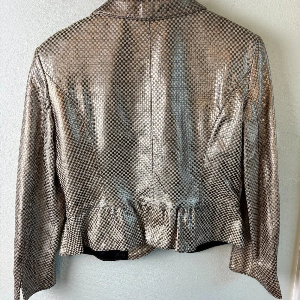 Armani Collezioni Metallic Leather Blazer Jacket Women's 6 Italian 42 Made Italy